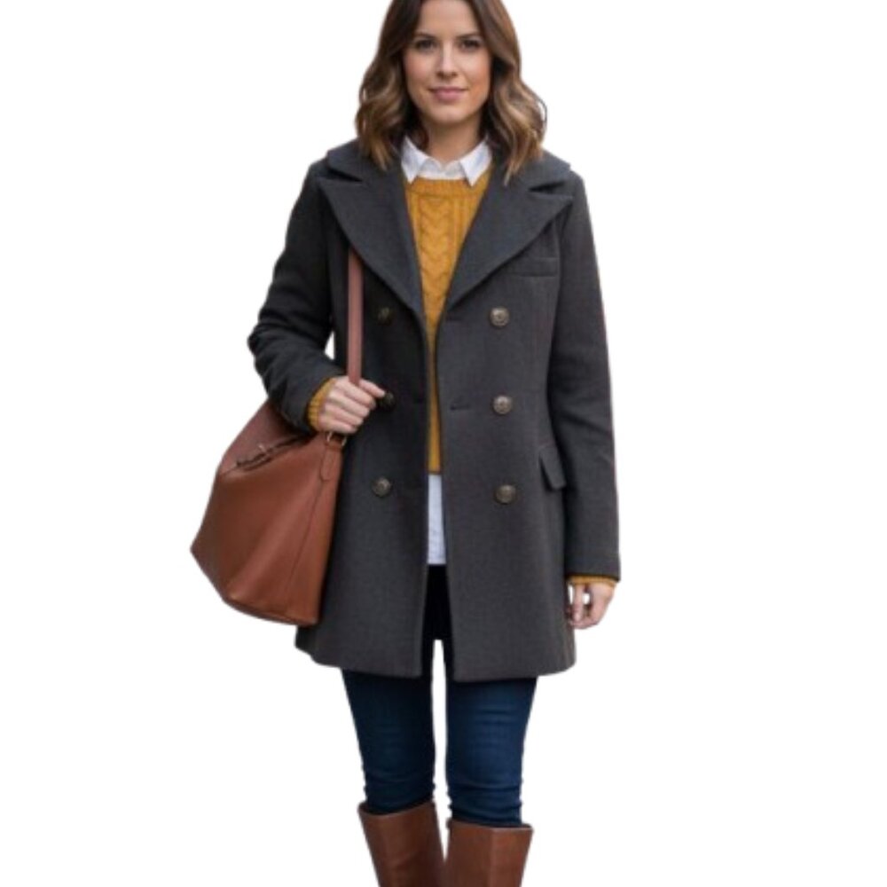 Miss Sixty Vintage Brown Coat Wool Blend Hood Double Breasted Many Features, Med